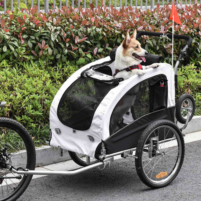 Dog bike trailer - white/black, roomy, 155 x 83 x 108 cm