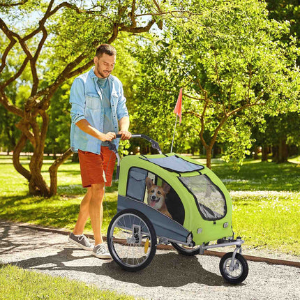 Großer Hunde-Schlitten-Jogger, Stabiler Fahrradhalter, Grün/Grau