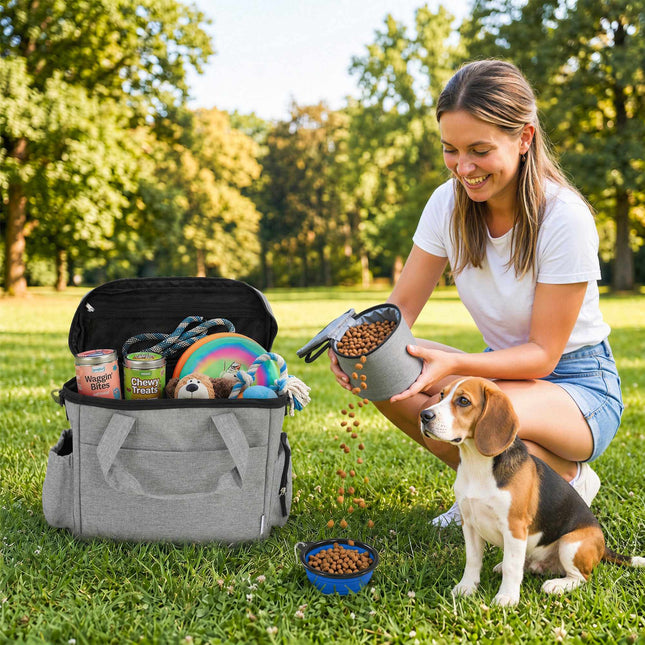Dog Travel Bag With 2 Food Containers and Collapsible Bowl
