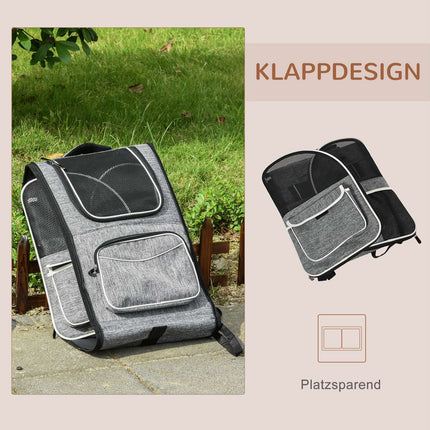 Pet Carrier Backpack & Trolley - Grey, 43x33x51.5 cm