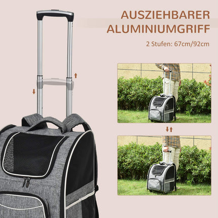 Pet Carrier Backpack & Trolley - Grey, 43x33x51.5 cm
