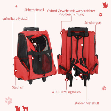 Haustier-Transporttrolley, atmungsaktiv, Rot, 42x25x55 cm