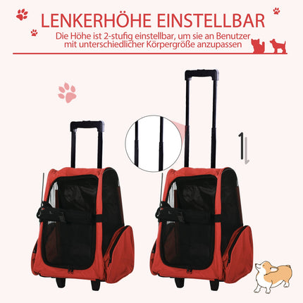Haustier-Transporttrolley, atmungsaktiv, Rot, 42x25x55 cm