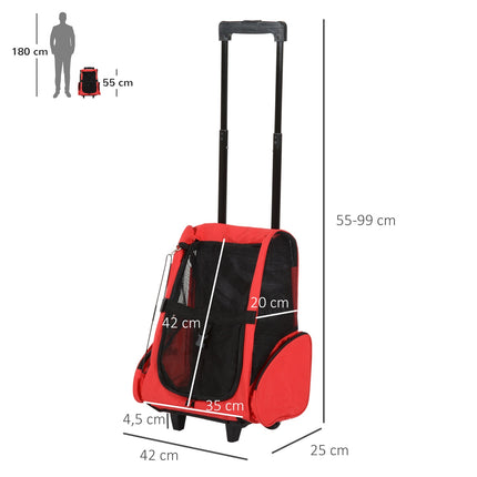 Haustier-Transporttrolley, atmungsaktiv, Rot, 42x25x55 cm