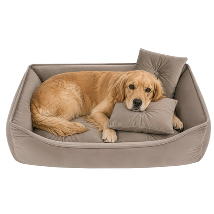 Dog and Cat Bed 70 x 50 cm with Raised Sides and 2 Pillows, Beige