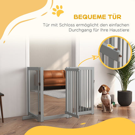 Faltbares Hundegitter aus Holz – 4 Elemente, 220x91 cm, hellgrau