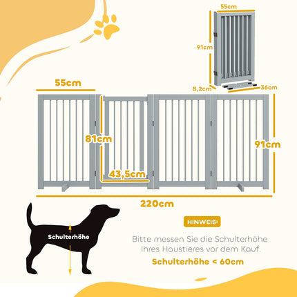Faltbares Hundegitter aus Holz – 4 Elemente, 220x91 cm, hellgrau