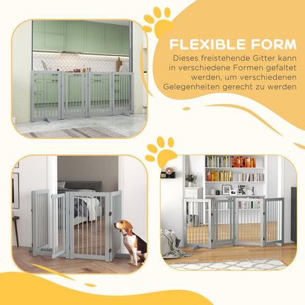 Faltbares Hundegitter aus Holz – 4 Elemente, 220x91 cm, hellgrau