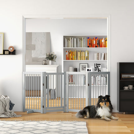 Faltbares Hundegitter aus Holz – 4 Elemente, 220x91 cm, hellgrau
