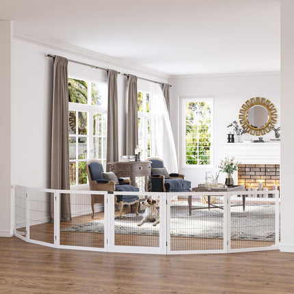 Adjustable wooden dog gate - 6 panels, white, 432 x 70 cm