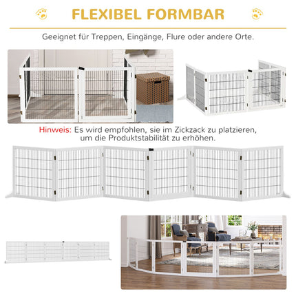 Adjustable wooden dog gate - 6 panels, white, 432 x 70 cm