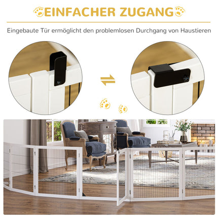 Adjustable wooden dog gate - 6 panels, white, 432 x 70 cm
