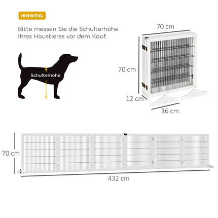 Adjustable wooden dog gate - 6 panels, white, 432 x 70 cm