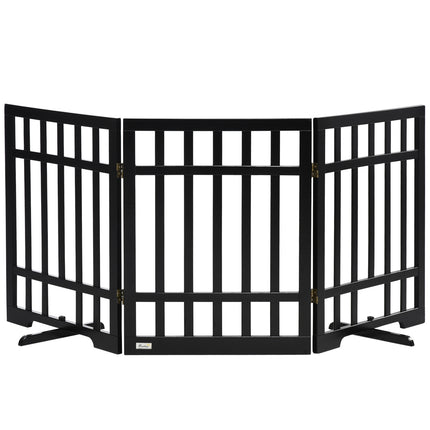 Barrière pour chien, barrière de protection de porte pliable en bois, barrière pour chien autoportante, barrière pour chien avec tampon en caoutchouc, noire, 181x35x76 cm