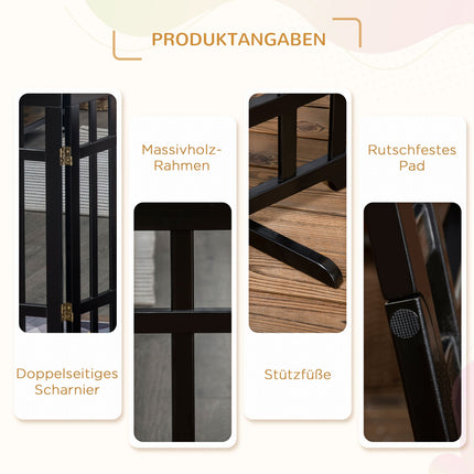 Barrière pour chien, barrière de protection de porte pliable en bois, barrière pour chien autoportante, barrière pour chien avec tampon en caoutchouc, noire, 181x35x76 cm