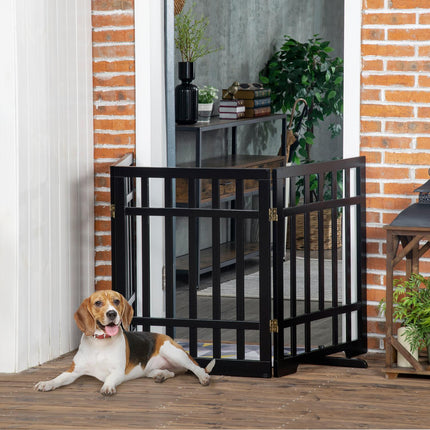 Barrière pour chien, barrière de protection de porte pliable en bois, barrière pour chien autoportante, barrière pour chien avec tampon en caoutchouc, noire, 181x35x76 cm