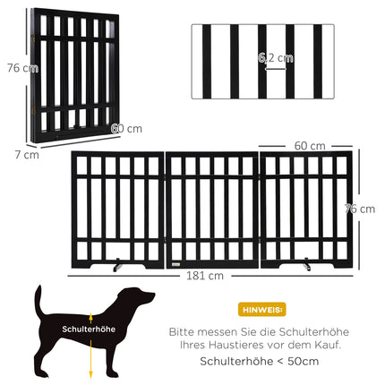 Barrière pour chien, barrière de protection de porte pliable en bois, barrière pour chien autoportante, barrière pour chien avec tampon en caoutchouc, noire, 181x35x76 cm