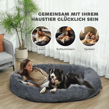 Plüschiges, rutschfestes Hunde- und Katzenbett mit waschbarem Bezug, dunkelgrau