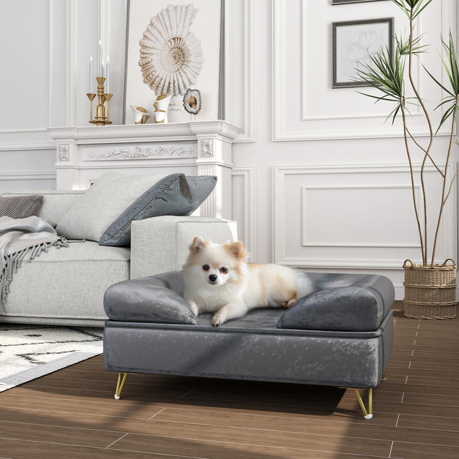 Hundesofa Samt, Grau, faltbar, 76x53,5x34cm