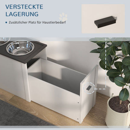Futterstation mit Aufbewahrung & 2-Liter-Näpfen - Weiß