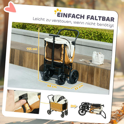 Dog buggy foldable for dogs & cats up to 30 kg 110 x 65 x 102 cm brown