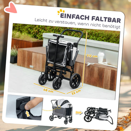 Hundebuggy faltbar für Hunde & Katzen bis 30 kg 110 x 65 x 102 cm dunkelgrau