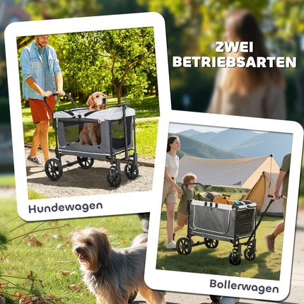 Hundebuggy faltbar für Hunde & Katzen bis 30 kg 110 x 65 x 102 cm dunkelgrau