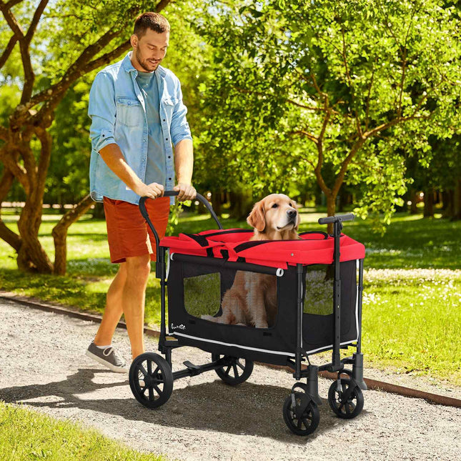 Hundebuggy faltbar für Hunde & Katzen bis 30 kg 110 x 65 x 102 cm rot