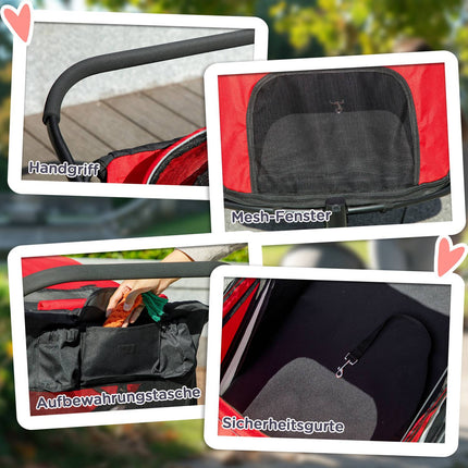 Faltbarer Hunde-Kinderwagen mit verstellbarem Kissen, Stahlrahmen