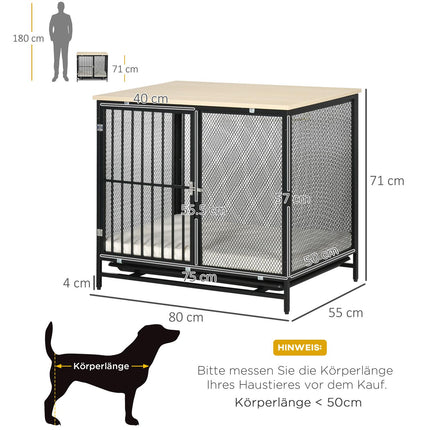 Dog cage with cushion, pull-out tray, oak & black, 80x55x71 cm