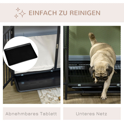 Dog cage with cushion, pull-out tray, oak & black, 80x55x71 cm