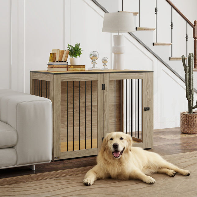 Großer Beistelltisch für Hundekäfig, Stahl & Holz, 106 x 60 x 76 cm
