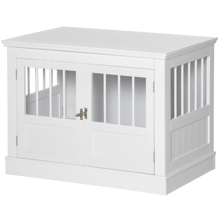Hundekäfig, Möbelstück mit 3 Türen, Hundehütte, Hundebox für Zuhause, 78 x 53 x 59,3 cm, Weiß