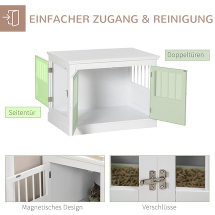 Hundekäfig, Möbelstück mit 3 Türen, Hundehütte, Hundebox für Zuhause, 78 x 53 x 59,3 cm, Weiß