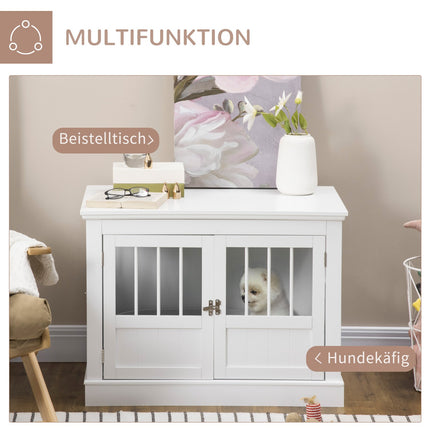 Hundekäfig, Möbelstück mit 3 Türen, Hundehütte, Hundebox für Zuhause, 78 x 53 x 59,3 cm, Weiß