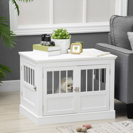 Hundekäfig, Möbelstück mit 3 Türen, Hundehütte, Hundebox für Zuhause, 78 x 53 x 59,3 cm, Weiß