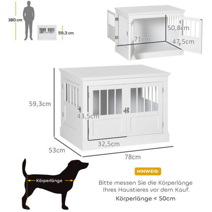 Hundekäfig, Möbelstück mit 3 Türen, Hundehütte, Hundebox für Zuhause, 78 x 53 x 59,3 cm, Weiß