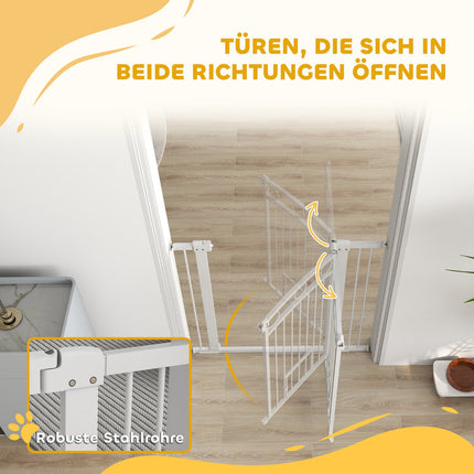 Schutzgitter aus weißem Stahl für Hunde und Katzen, 76-104 cm, Installation ohne Bohren