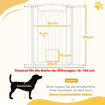 Schutzgitter aus weißem Stahl für Hunde und Katzen, 76-104 cm, Installation ohne Bohren