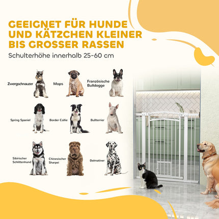 Schutzgitter aus weißem Stahl für Hunde und Katzen, 76-104 cm, Installation ohne Bohren