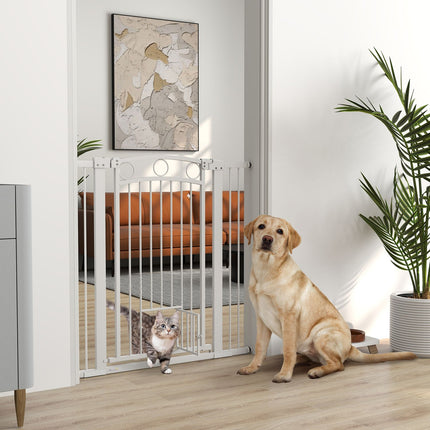 Schutzgitter aus weißem Stahl für Hunde und Katzen, 76-104 cm, Installation ohne Bohren