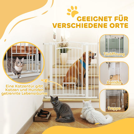 Schutzgitter aus weißem Stahl für Hunde und Katzen, 76-104 cm, Installation ohne Bohren