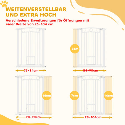Schutzgitter aus weißem Stahl für Hunde und Katzen, 76-104 cm, Installation ohne Bohren