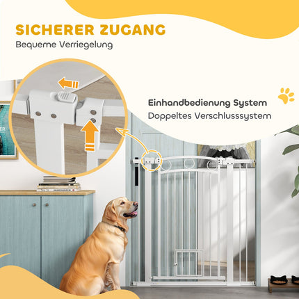 Schutzgitter aus weißem Stahl für Hunde und Katzen, 76-104 cm, Installation ohne Bohren