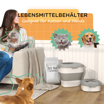 Hundefutterbehälter, 25L, faltbar mit Rollen und Deckel