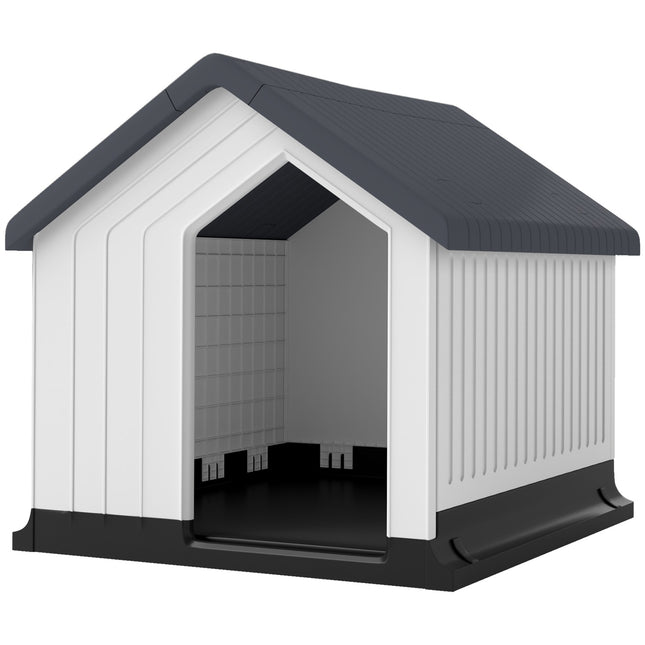 Niche pour chien, niche avec toit en asphalte, fenêtre, niche résistante aux intempéries pour petits animaux, grotte pour chiens mini et petits, gris 62 x 61 x 60 cm