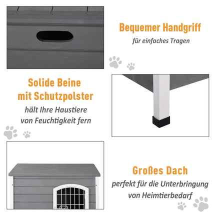 Waterproof outdoor dog house with door, gray spruce wood