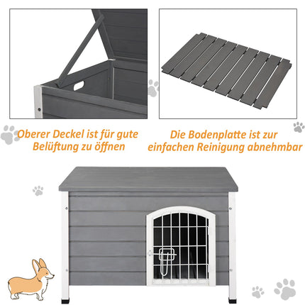Waterproof outdoor dog house with door, gray spruce wood