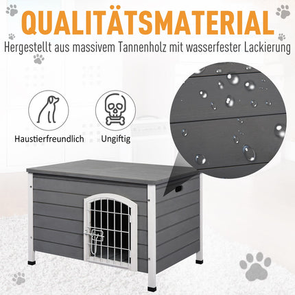 Waterproof outdoor dog house with door, gray spruce wood