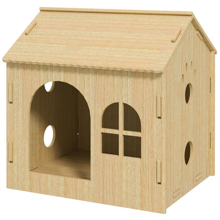 Indoor dog and cat house, oak, screw-free assembly